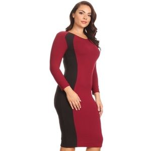 Plus Size Color Block Contrast Midi Dress